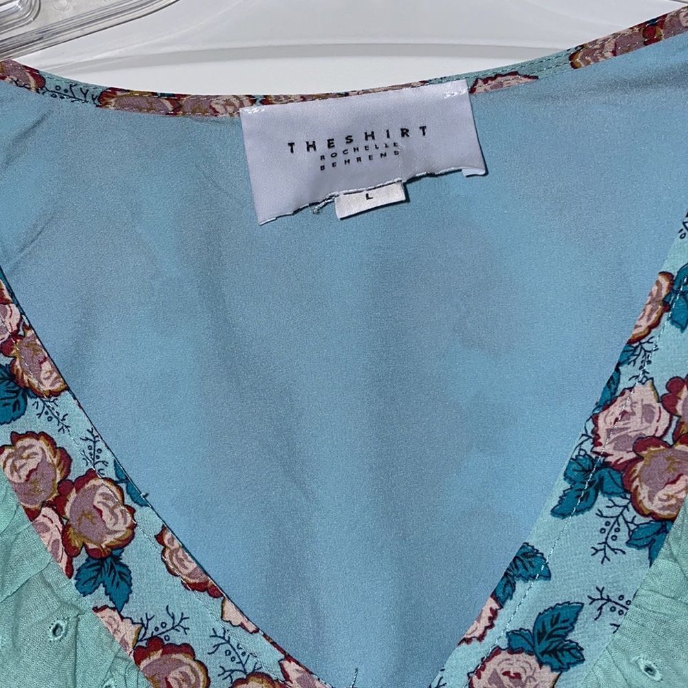The Shirt By Rochelle Behrens Floral Blue Eyelet Mini Dress Size Large - Picture 4 of 5